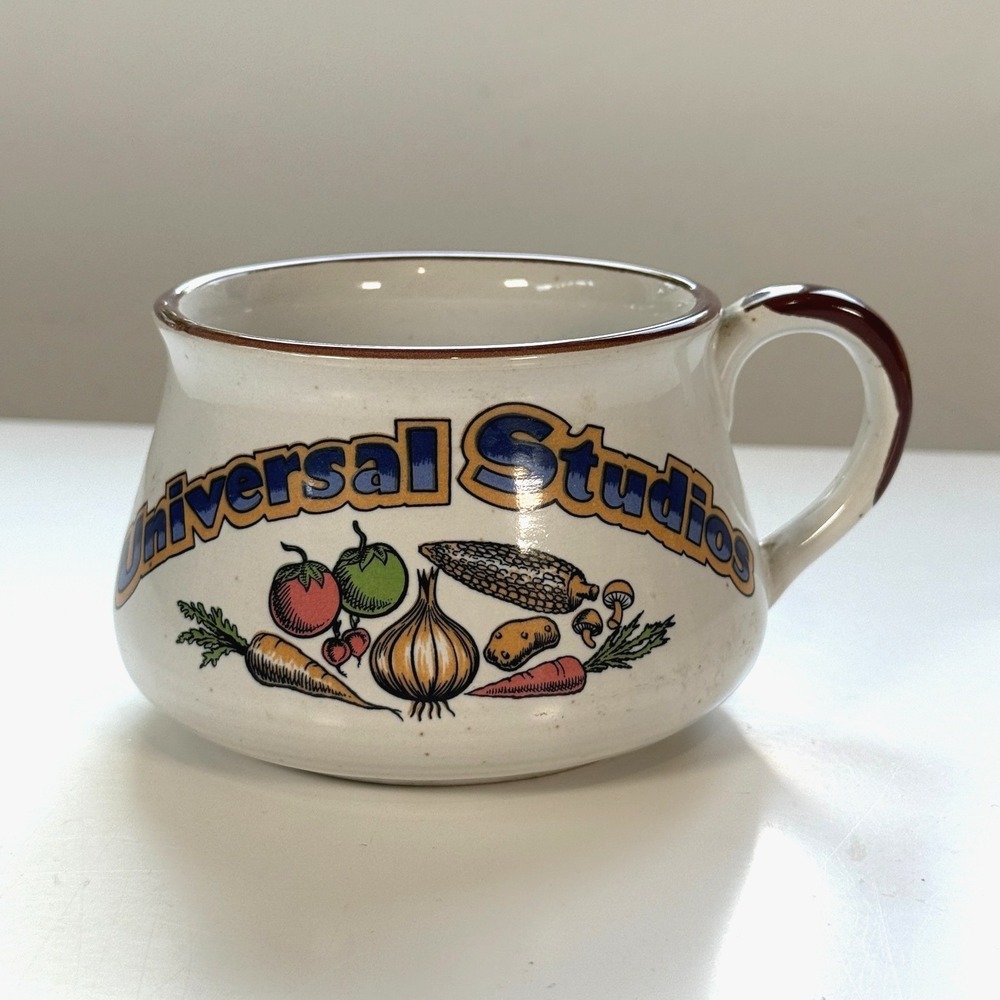 Vtg Universal Studios Vegetable Stoneware Wide Soup Mug Speckled Ivory/Brown EUC